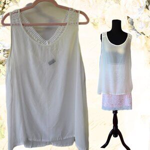 Torrid White Sheer & Lace Sleeveless Blouse Layer Top Fairy Coquette Romantic